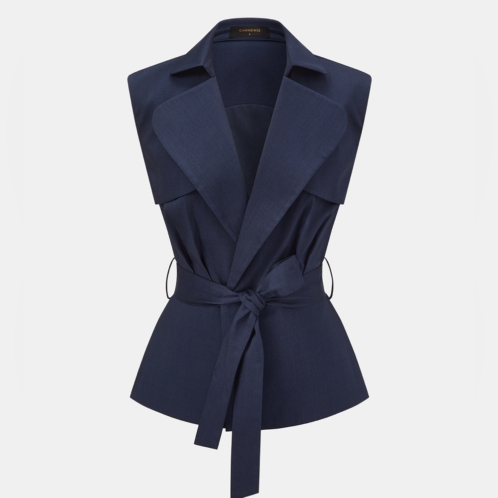 Commense Sleeveless Belted Blazer Vest